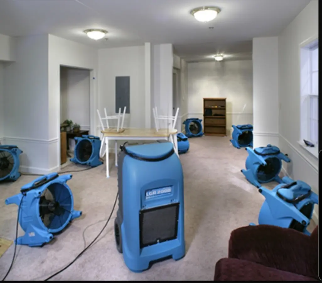 Air movers and dehumidifier setup for Water Damage Restoration in Burnsville